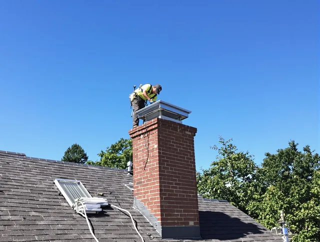 Deerfield Beach Chimney Sweep technician measuring a chimney cap in Deerfield Beach, FL