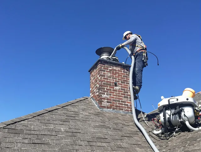 Dedicated Deerfield Beach Chimney Sweep team member cleaning a chimney in Deerfield Beach, FL