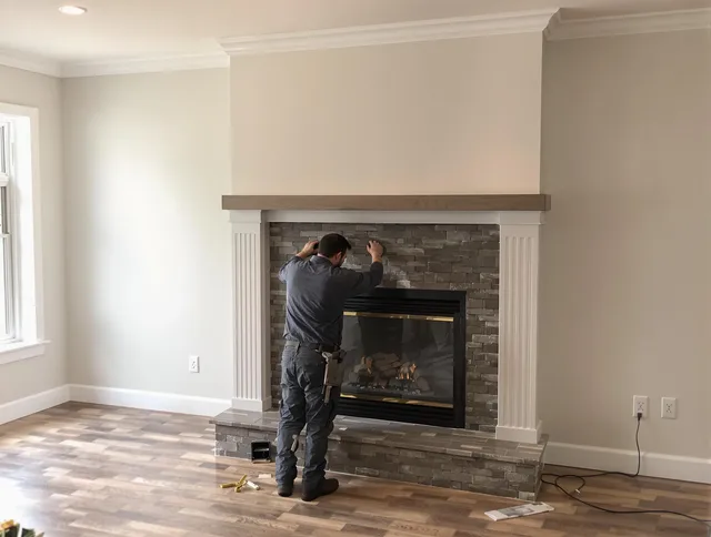 Deerfield Beach Chimney Sweep finishing a custom fireplace install in Deerfield Beach, FL